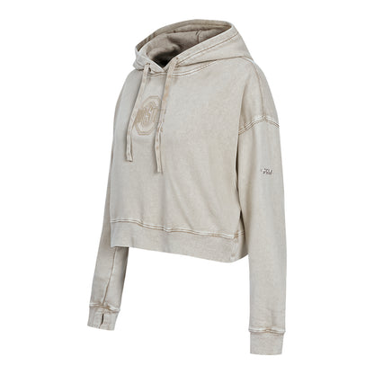 Ladies Ohio State Buckeyes Prostandard Washed Primary Logo Cropped Sweatshirt In Cream - Front Side View