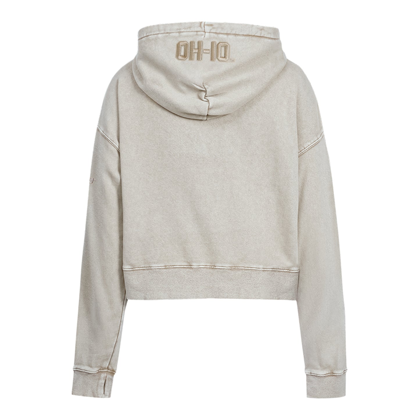Ladies Ohio State Buckeyes Prostandard Washed Primary Logo Cropped Sweatshirt In Cream - Back View
