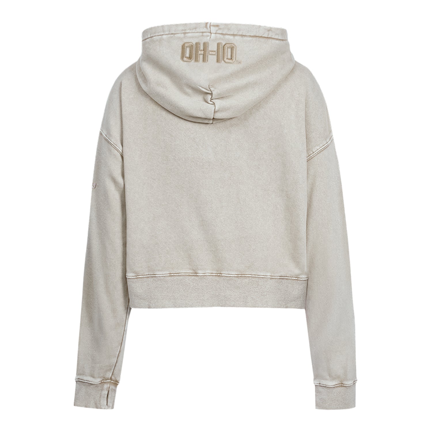 Ladies Ohio State Buckeyes Prostandard Washed Primary Logo Cropped Sweatshirt In Cream - Back View