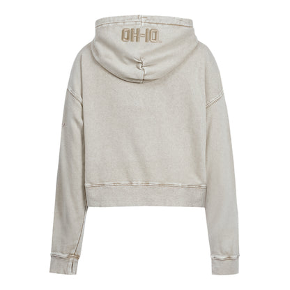 Ladies Ohio State Buckeyes Prostandard Washed Primary Logo Cropped Sweatshirt In Cream - Back View