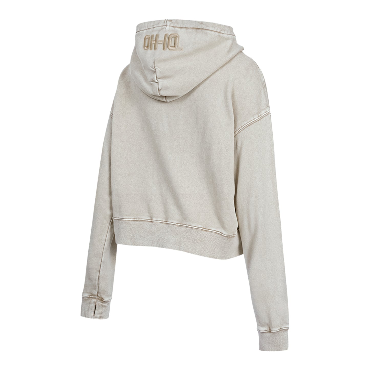 Ladies Ohio State Buckeyes Prostandard Washed Primary Logo Cropped Sweatshirt In Cream - Back Side View