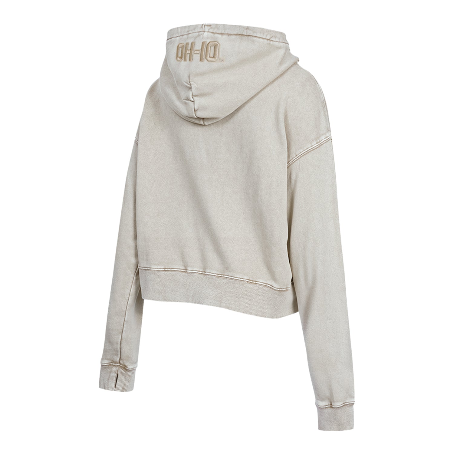 Ladies Ohio State Buckeyes Prostandard Washed Primary Logo Cropped Sweatshirt In Cream - Back Side View