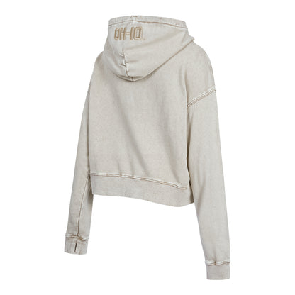 Ladies Ohio State Buckeyes Prostandard Washed Primary Logo Cropped Sweatshirt In Cream - Back Side View