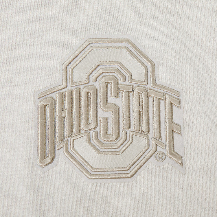 Ladies Ohio State Buckeyes Prostandard Washed Primary Logo Cropped Sweatshirt In Cream - OSU Patch View