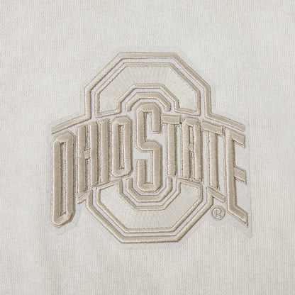 Ladies Ohio State Buckeyes Prostandard Washed Primary Logo Cropped Sweatshirt In Cream - OSU Patch View