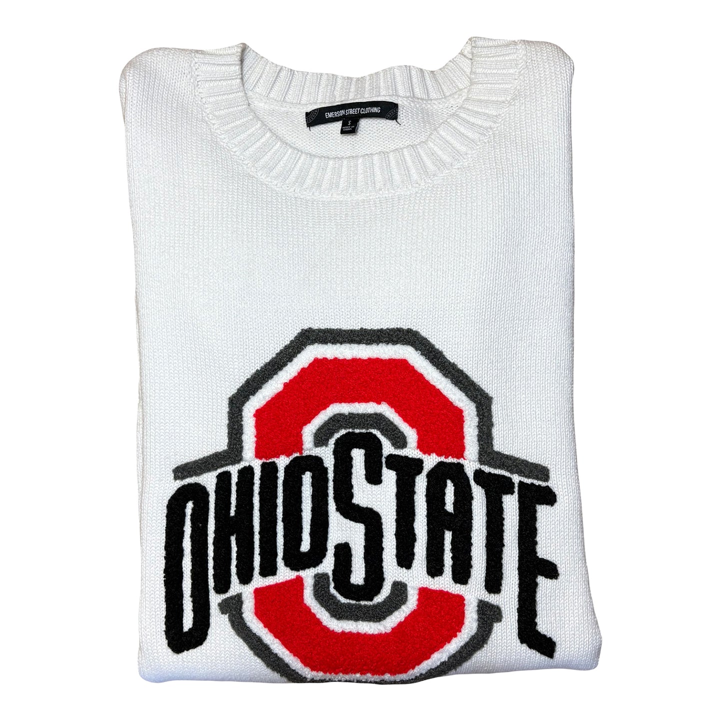 Ladies Ohio State Buckeyes Emerson St. Clothing Sweater In White - Graphic View