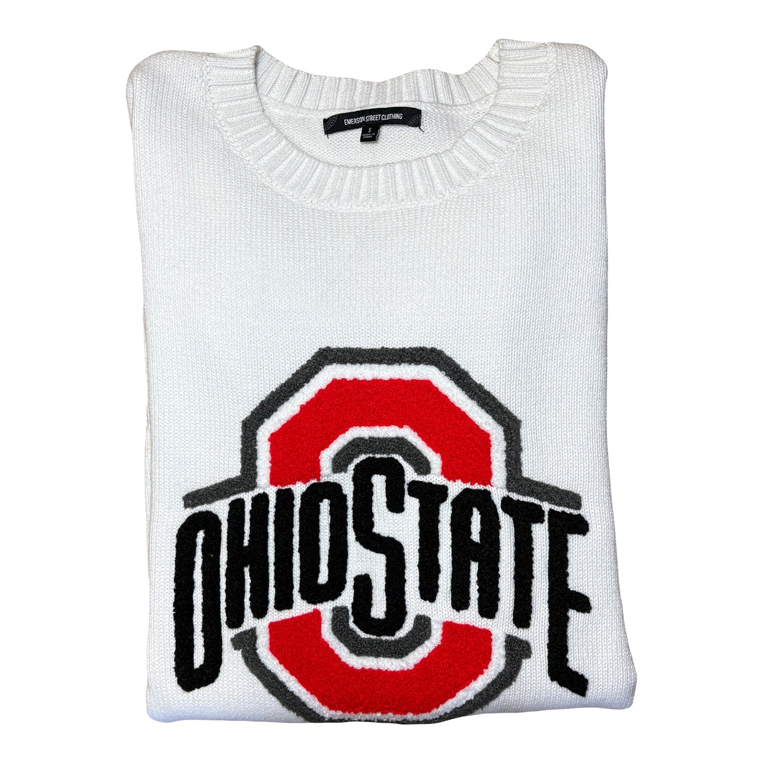 Ladies Ohio State Buckeyes Emerson St. Clothing Sweater In White - Graphic View