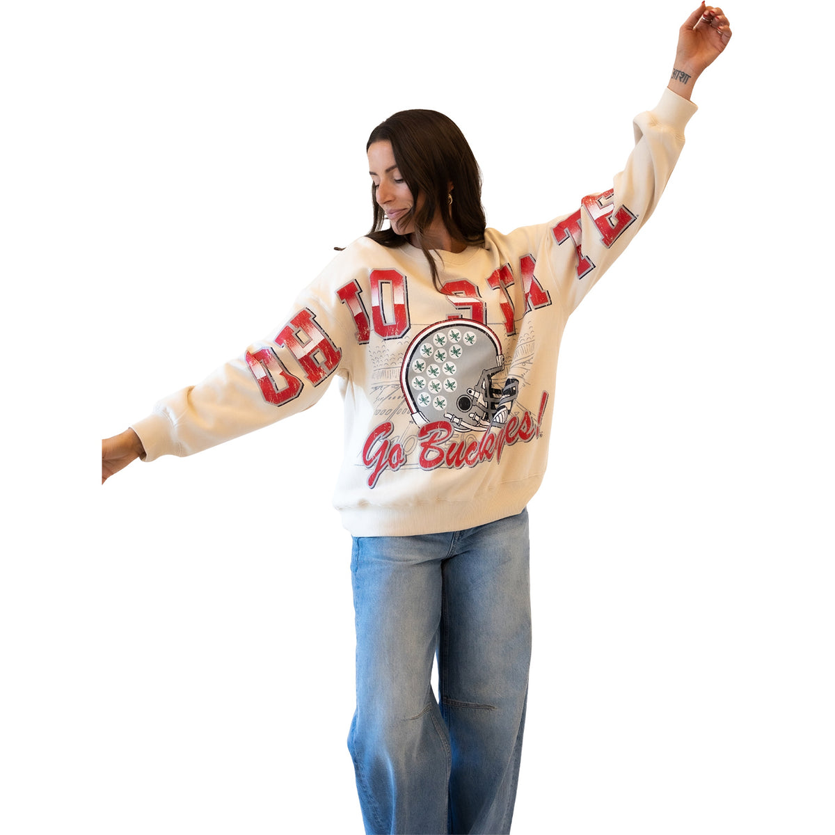 Ladies Ohio State Buckeyes Helmet Crewneck