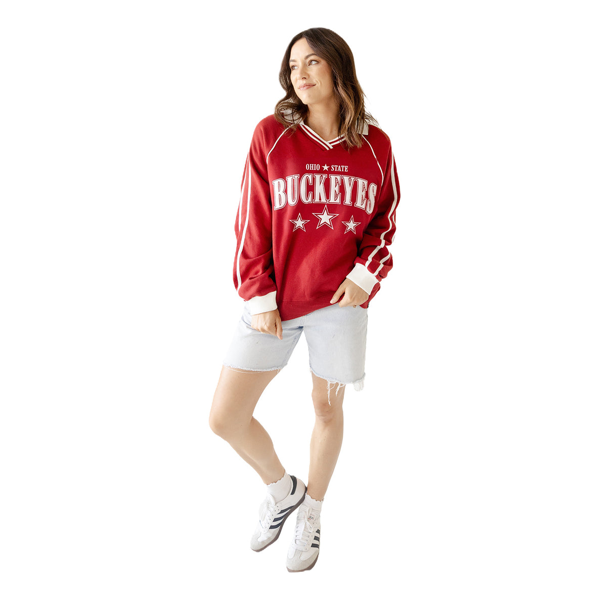 Ladies Ohio State Buckeyes Contrast Collar Fleece Sweatshirt - Front View