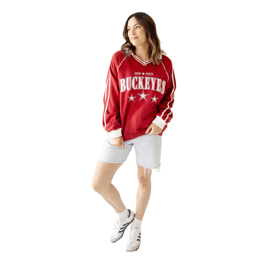 Ladies Ohio State Buckeyes Contrast Collar Fleece Sweatshirt - Front View