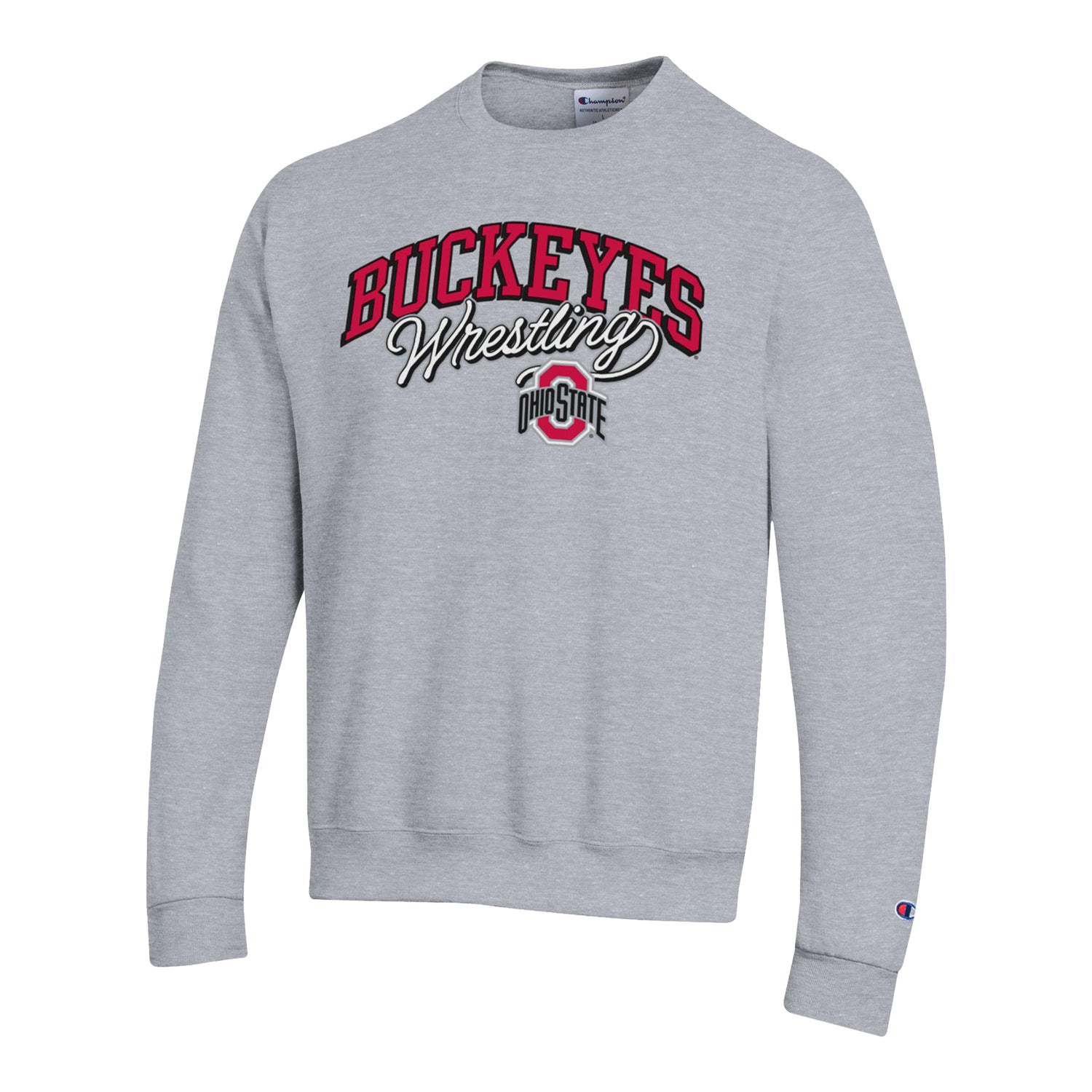 Women's Ohio State Buckeyes Wrestling Champion Script Crewneck In Grey - Front View