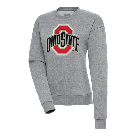 Ladies Ohio State Buckeyes Victory Gray Crewneck Sweatshirt - Front View