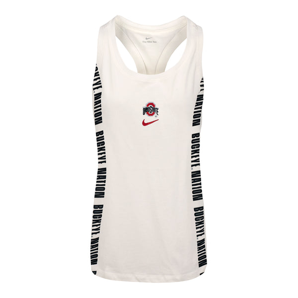 Ladies Ohio State Buckeyes Nike Racerback Taped Tank Top - In White - Front View