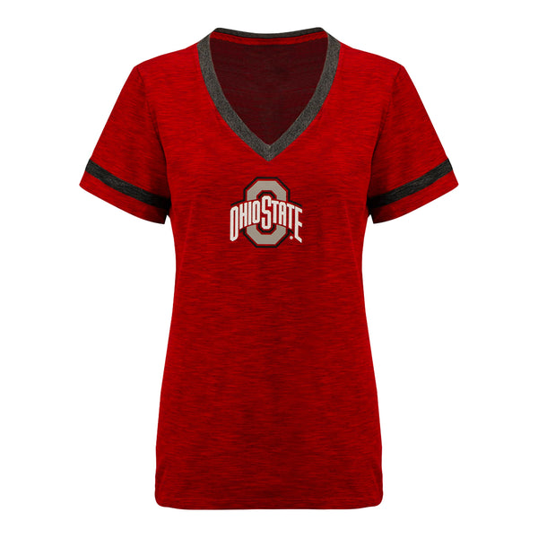 Ladies Ohio State Nike Slub V-Neck T-Shirt - In Scarlet - Front View