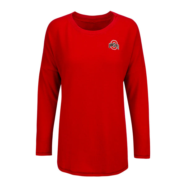 Ladies Ohio State Buckeyes Tunic Sweater Long Sleeve T-Shirt - In Scarlet - Front View