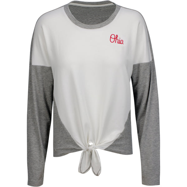 Ladies Ohio State Buckeyes Scrimmage Long Sleeve T-Shirt - In Gray - Front View