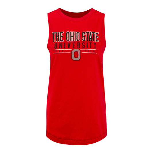 Ladies Ohio State Buckeyes University Est. Tank Top - In Scarlet - Front View