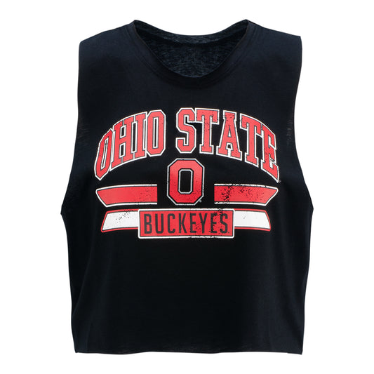 Ladies Ohio State Buckeyes Arched Muscle Tank Top - In Black - Front View