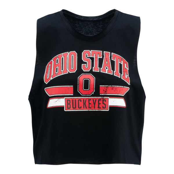 Ladies Ohio State Buckeyes Arched Muscle Tank Top - In Black - Front View