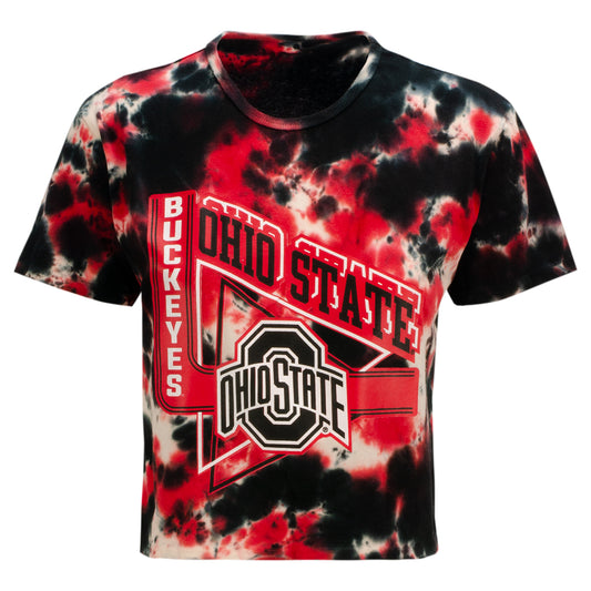 Ladies Ohio State Buckeyes Tie Dye Short Sleeve - In Scarlet - Front View