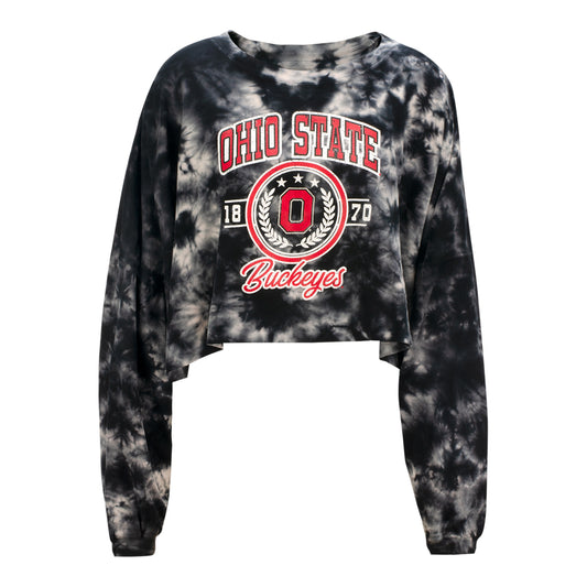 Ladies Ohio State Buckeyes Oversized Cloud Long Sleeve - In Black - Front View