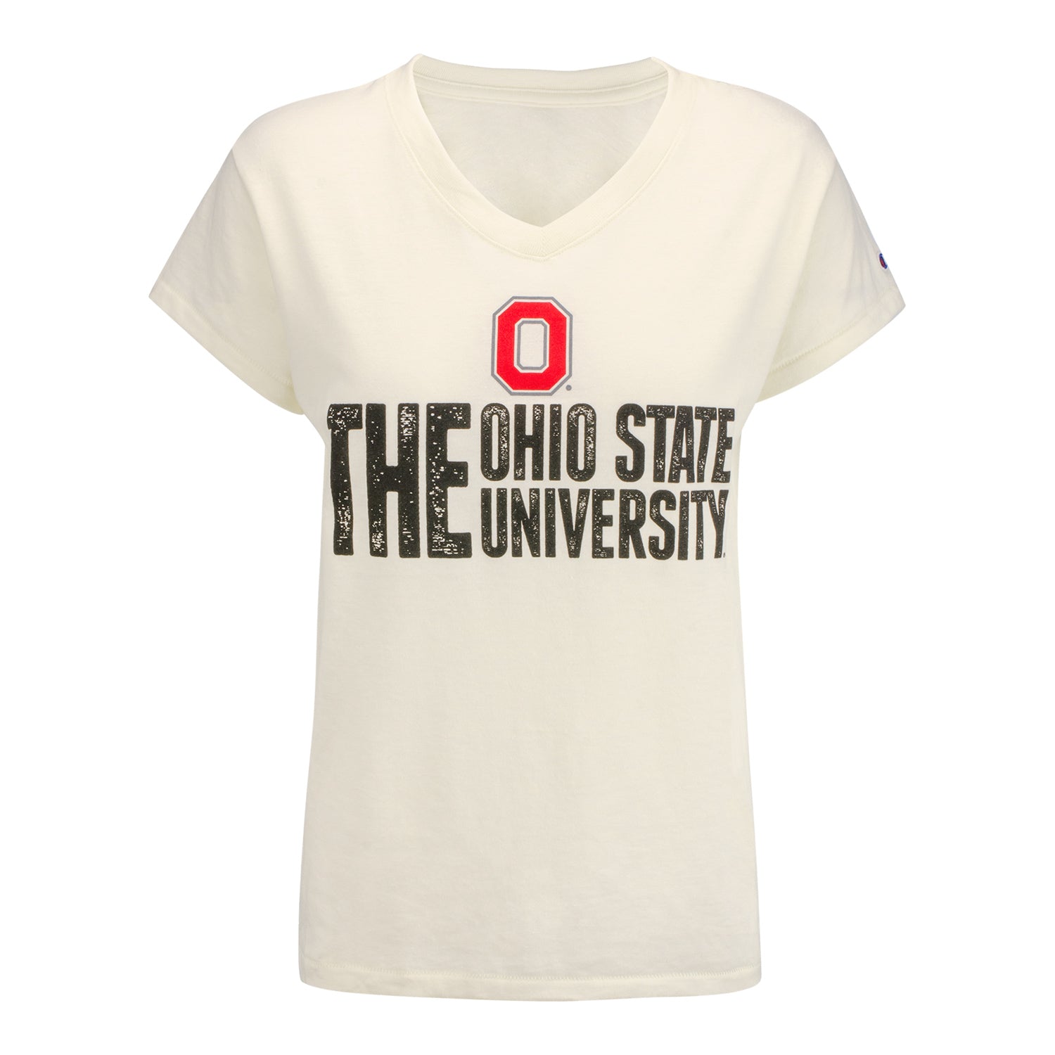 Ladies Ohio State Buckeyes V-Neck THE Ohio State University T-Shirt - In White - Front View