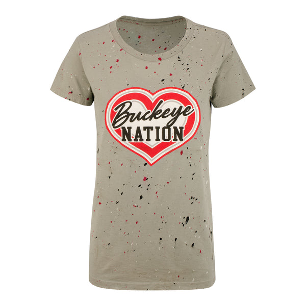 Ladies Ohio State Buckeyes Nation Paint T-Shirt - In Gray - Front View
