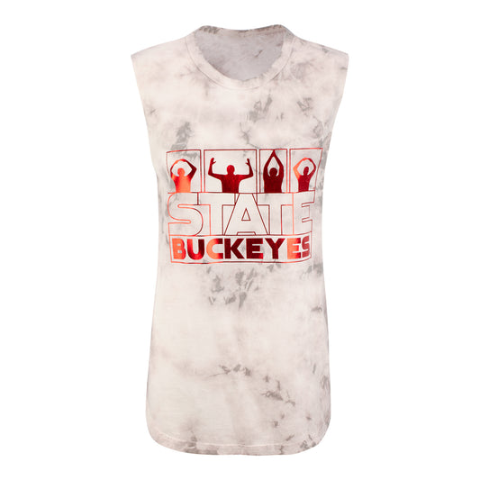 Ladies Ohio State Buckeyes Tie-Dye Muscle T-Shirt - In White - Front View