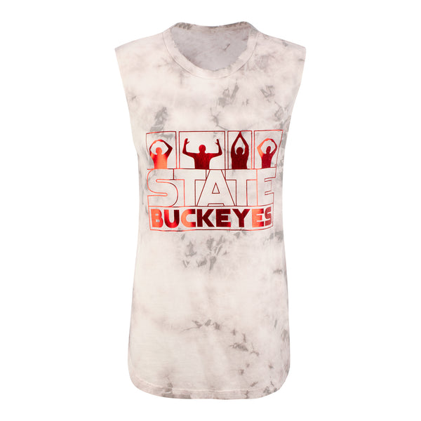 Ladies Ohio State Buckeyes Tie-Dye Muscle T-Shirt - In White - Front View