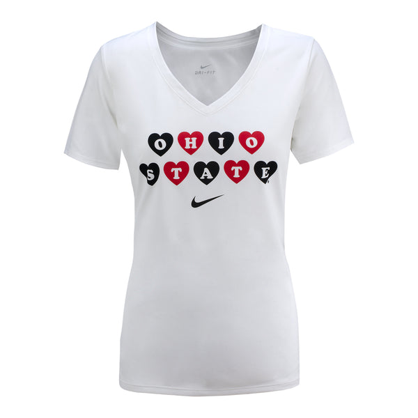 Ladies Ohio State Buckeyes Nike V-Neck Hearts Short Sleeve - In White - Front View