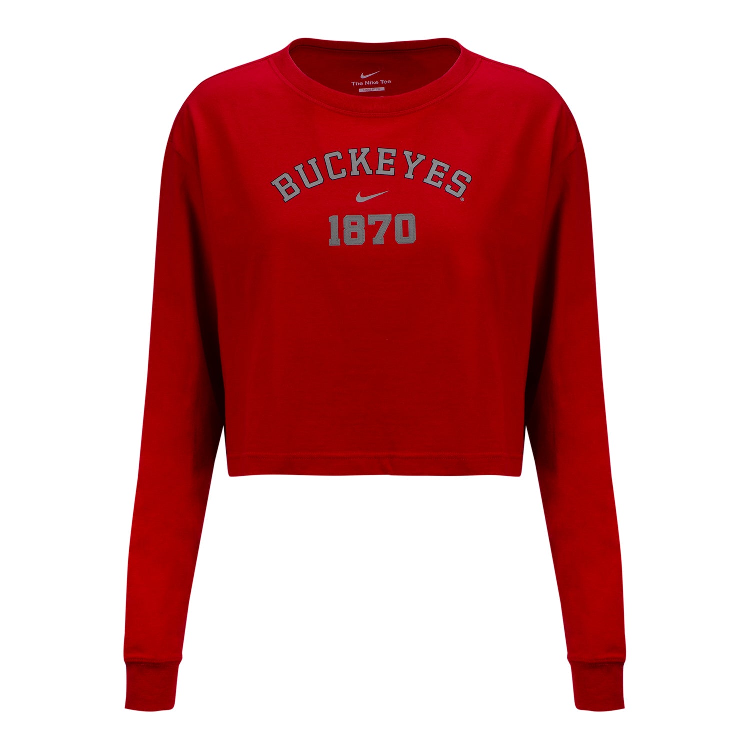 Ladies Ohio State Buckeyes Nike Arched 1870 Crop Long Sleeve - In Scarlet - Front View