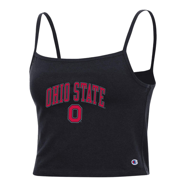 Ladies Ohio State Buckeyes Black Cropped Cami - In Black - Front View