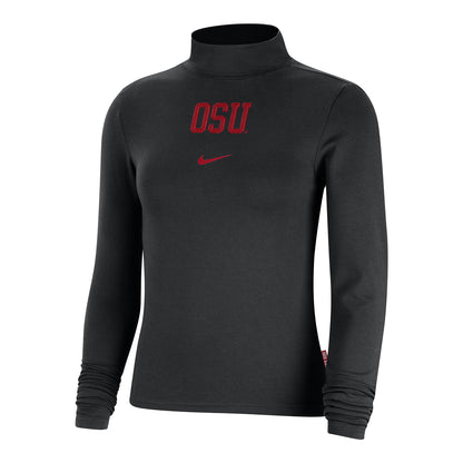 Ladies Ohio State Buckeyes Nike Essential Mock Black Long Sleeve - In Black - Front View