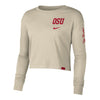 Ladies Ohio State Buckeyes Nike Jr. Varsity Crew Crop Rattan Long Sleeve - In Cream - Front View