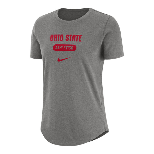 Ladies Ohio State Buckeyes Nike University Crew Gray T-Shirt - In Gray - Front View