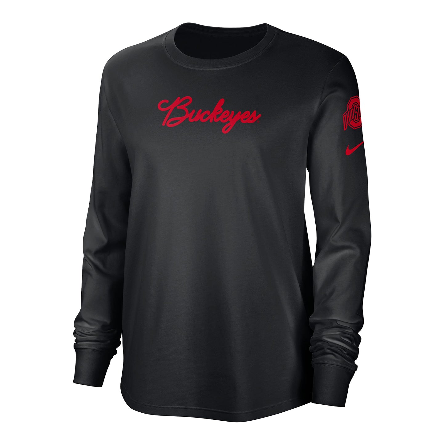 Ladies Ohio State Buckeyes Nike Letterman Crew Black Long Sleeve - In Black - Front View