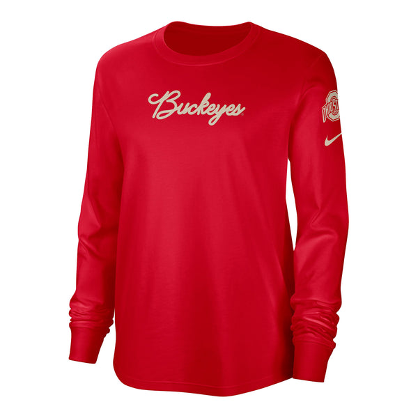 Ladies Ohio State Buckeyes Nike Letterman Crew Scarlet Long Sleeve - In Scarlet - Front View