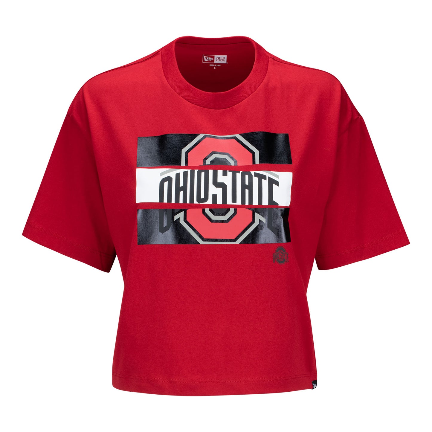 Ladies Ohio State Buckeyes Cropped Foil T-Shirt - Front View