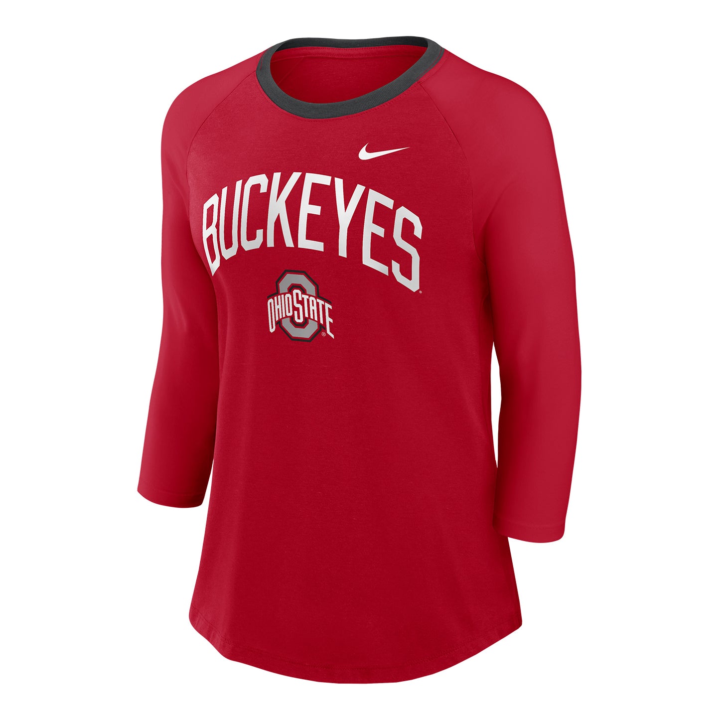 Ladies Ohio State Buckeyes Nike Columbus 3/4 Sleeve Scarlet T-Shirt - Front View