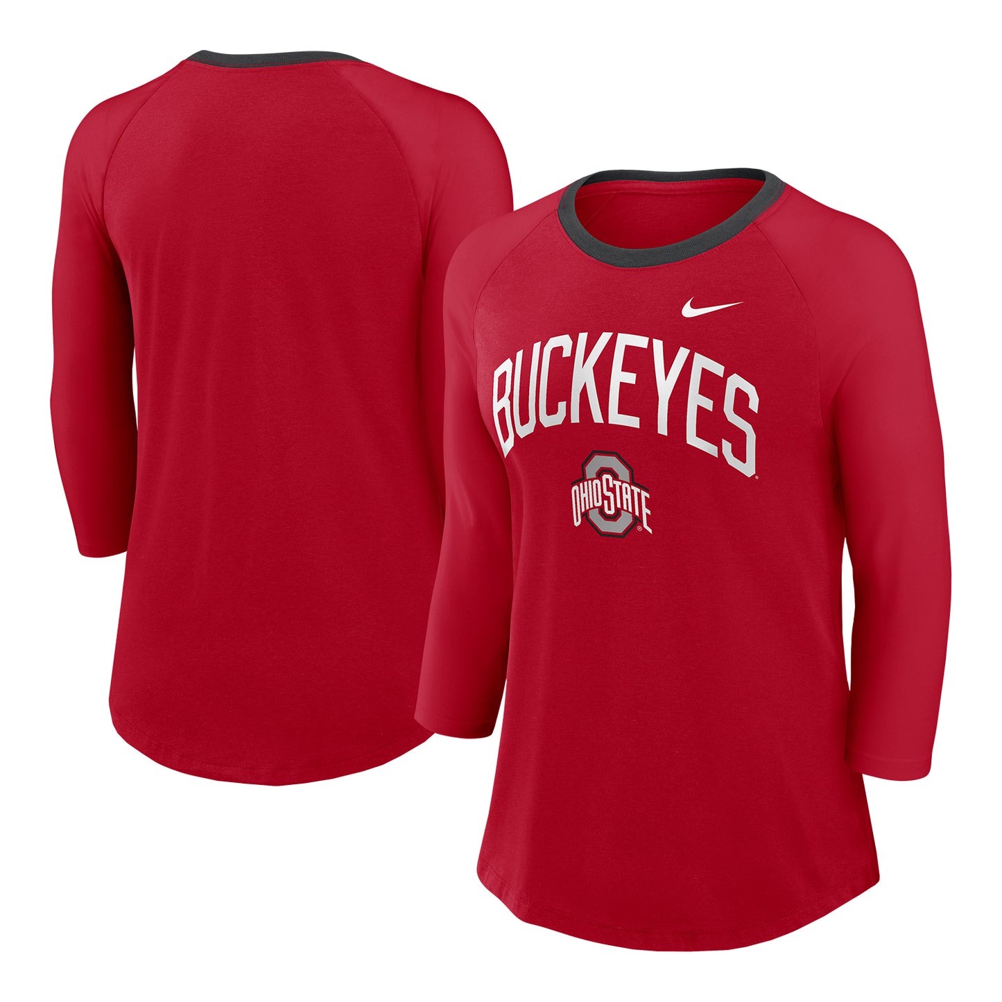 Ladies Ohio State Buckeyes Nike Columbus 3/4 Sleeve Scarlet T-Shirt - Multi View