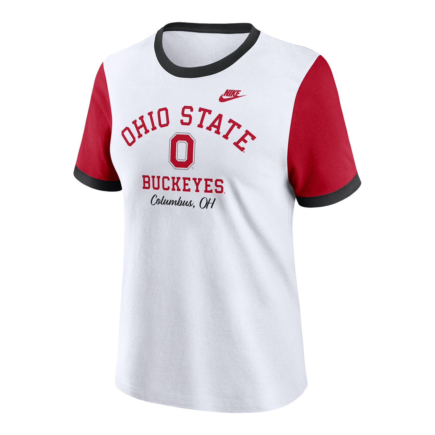 Ladies Ohio State Buckeyes Nike Retro Ringer White/Scarlet T-Shirt - Front View