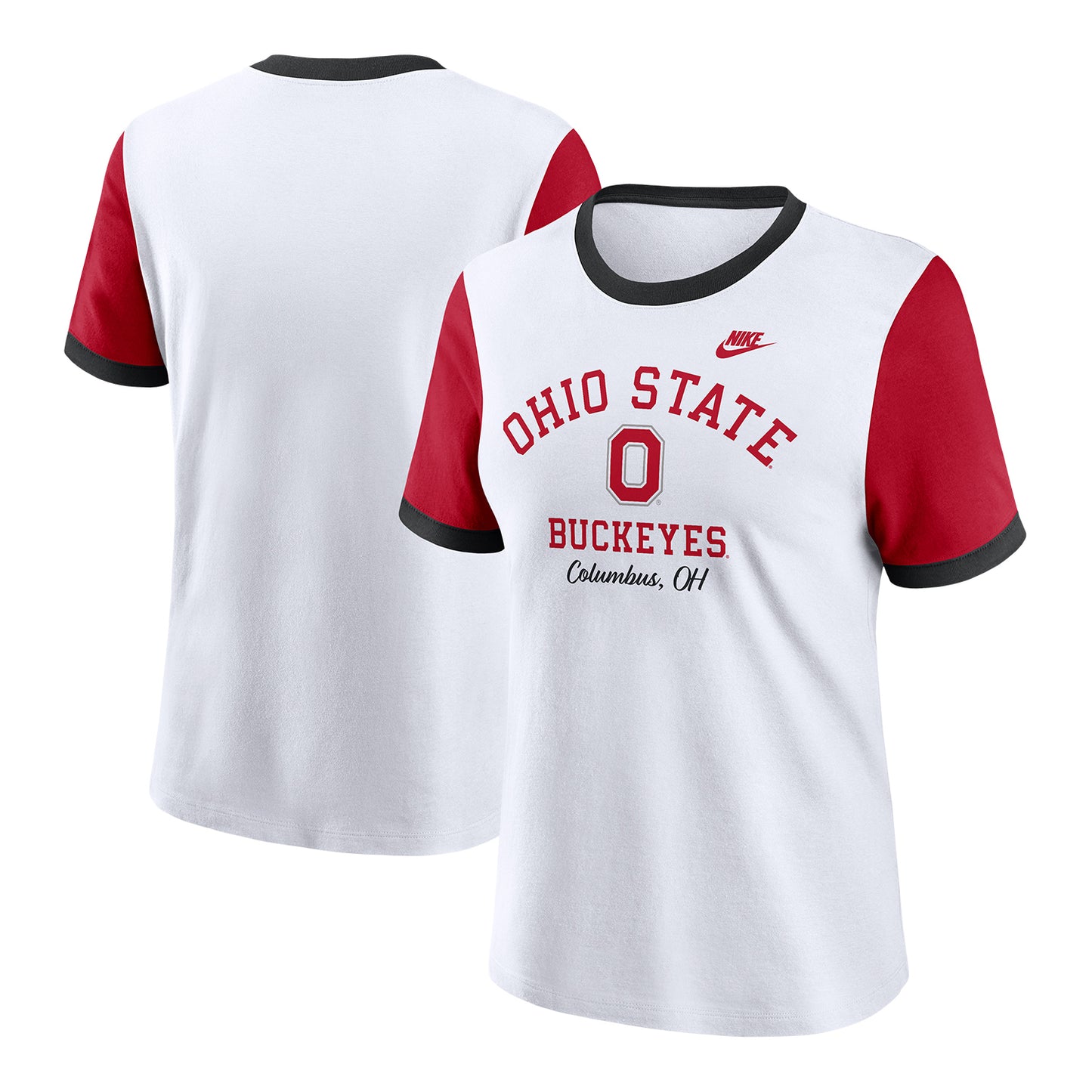 Ladies Ohio State Buckeyes Nike Retro Ringer White/Scarlet T-Shirt - Multi View