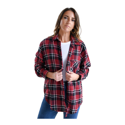 Ladies Ohio State Buckeyes Scarlet and Black Buttondown Flannel - Front View