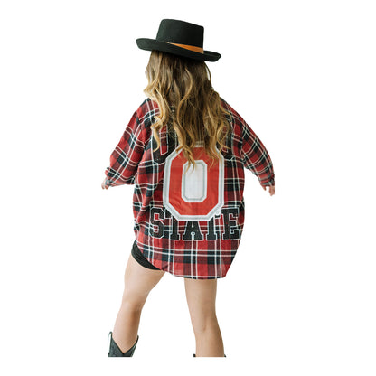 Ladies Ohio State Buckeyes Scarlet and Black Buttondown Flannel - Back View