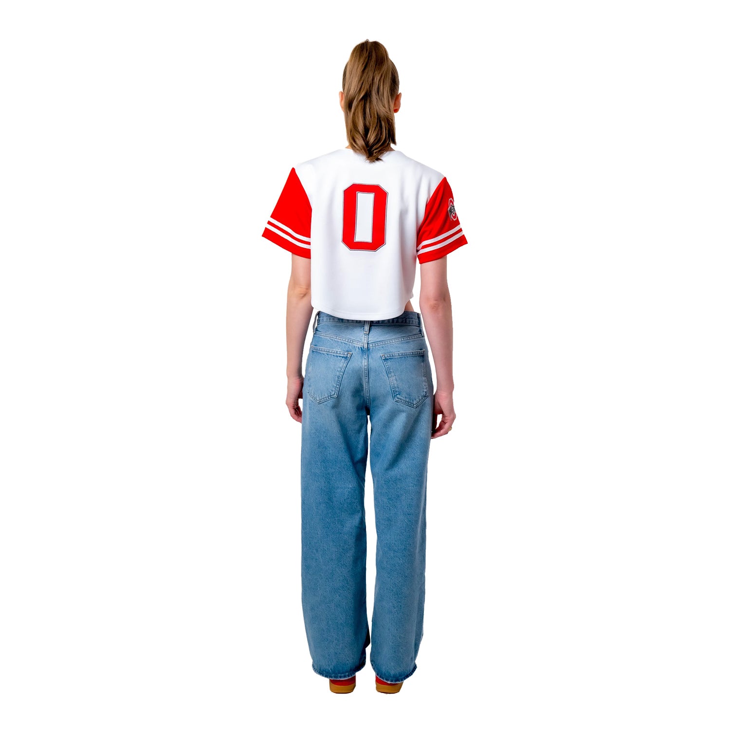 Ladies Ohio State Buckeyes Baseball Script White Cropped Jersey - Back View