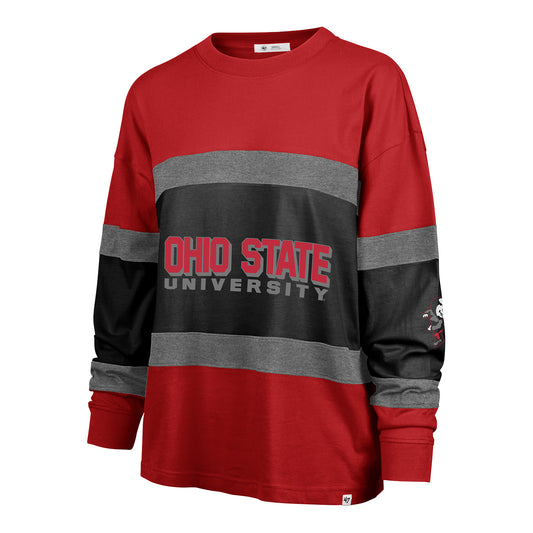 Ladies Ohio State Buckeyes 47 Brand Wordmark Breezeway Long Sleeve In Scarlet - Front View