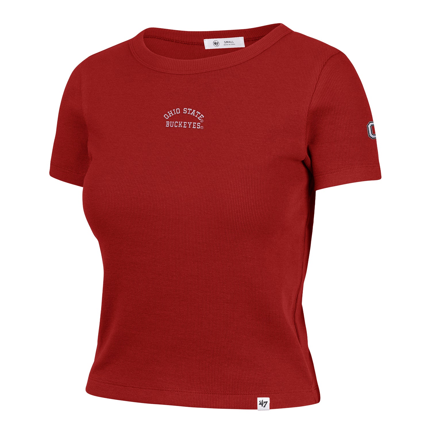 Ladies Ohio State Buckeyes 47 Brand Baby Ribbed T-Shirt In Red - Front View