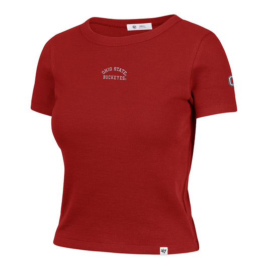 Ladies Ohio State Buckeyes 47 Brand Baby Ribbed T-Shirt In Red - Front View