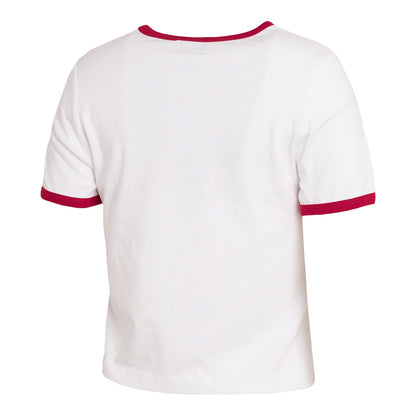 Ladies Ohio State Buckeyes WEAR Ringer Cropped T-Shirt In White - Back View