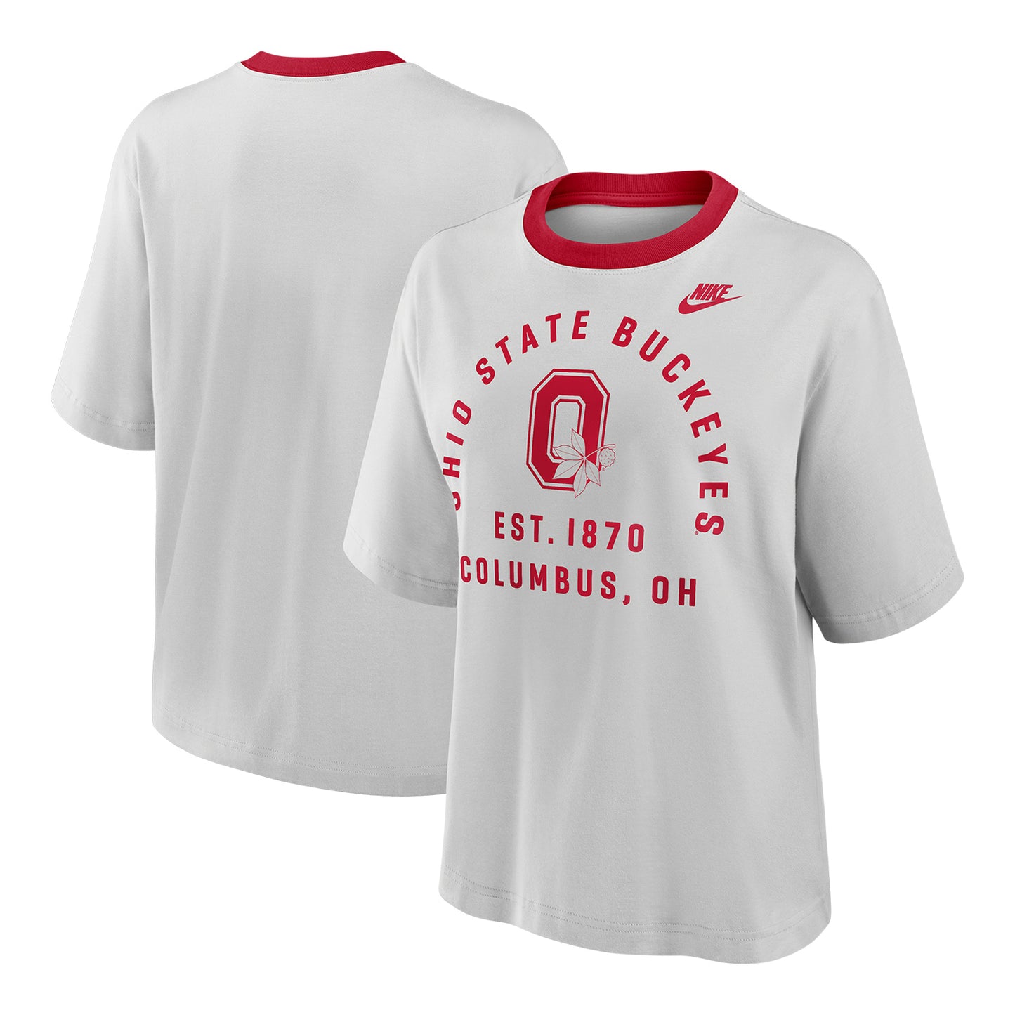 Women's Ohio State Buckeyes Nike Legacy Arched T-Shirt In Gray - Front & Back View